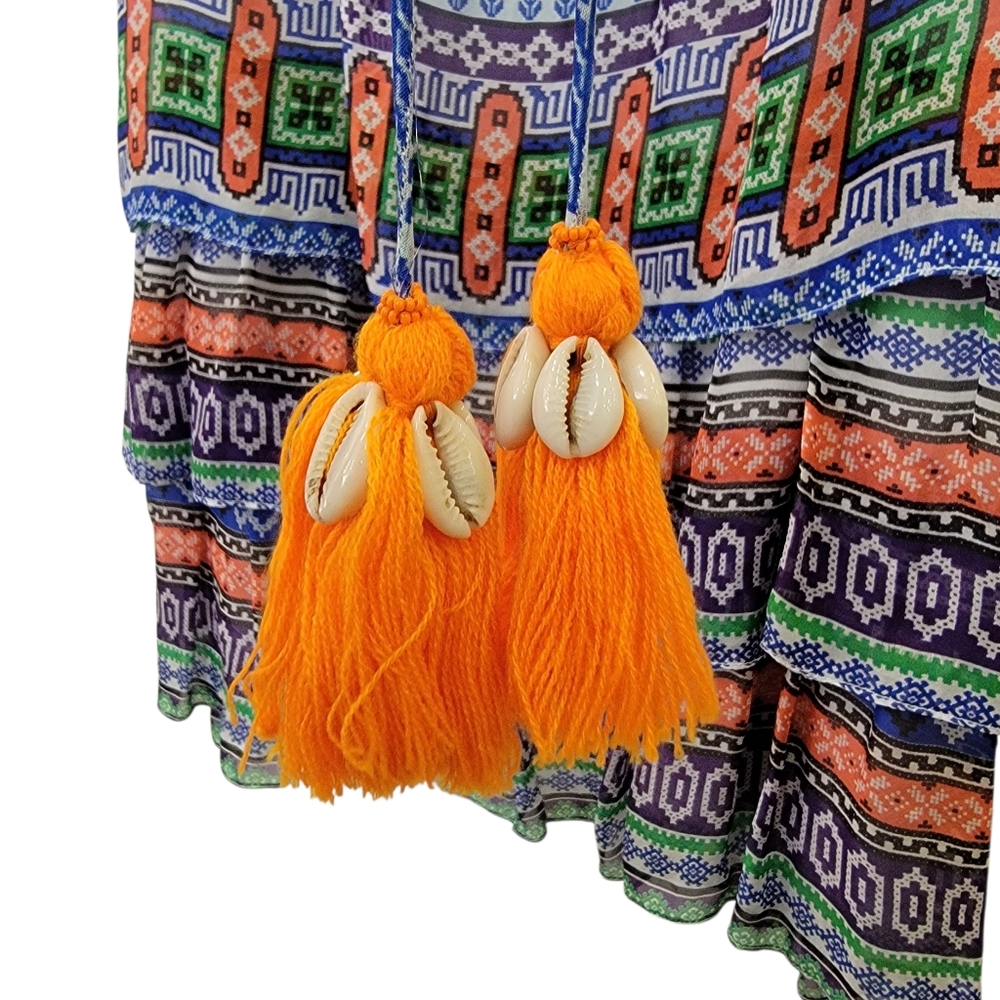 Hemant & Nandita Silk Tiered Mini Dress Bohemian Beaded Embellished Women’s XS - Picture 9 of 17